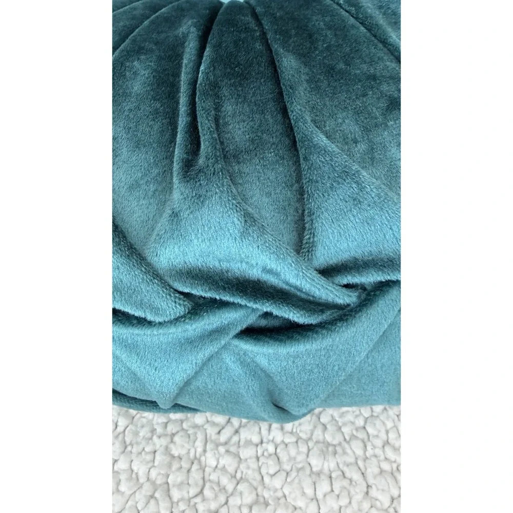 Round Velvet Throw Pillow Pumpkin Teal Blue Green Tufted Pleated Cushion Decor
